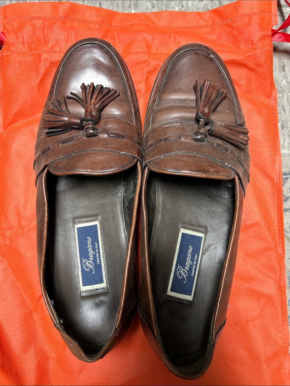 Bragano Men's Brown Leather Tassel Loafers
